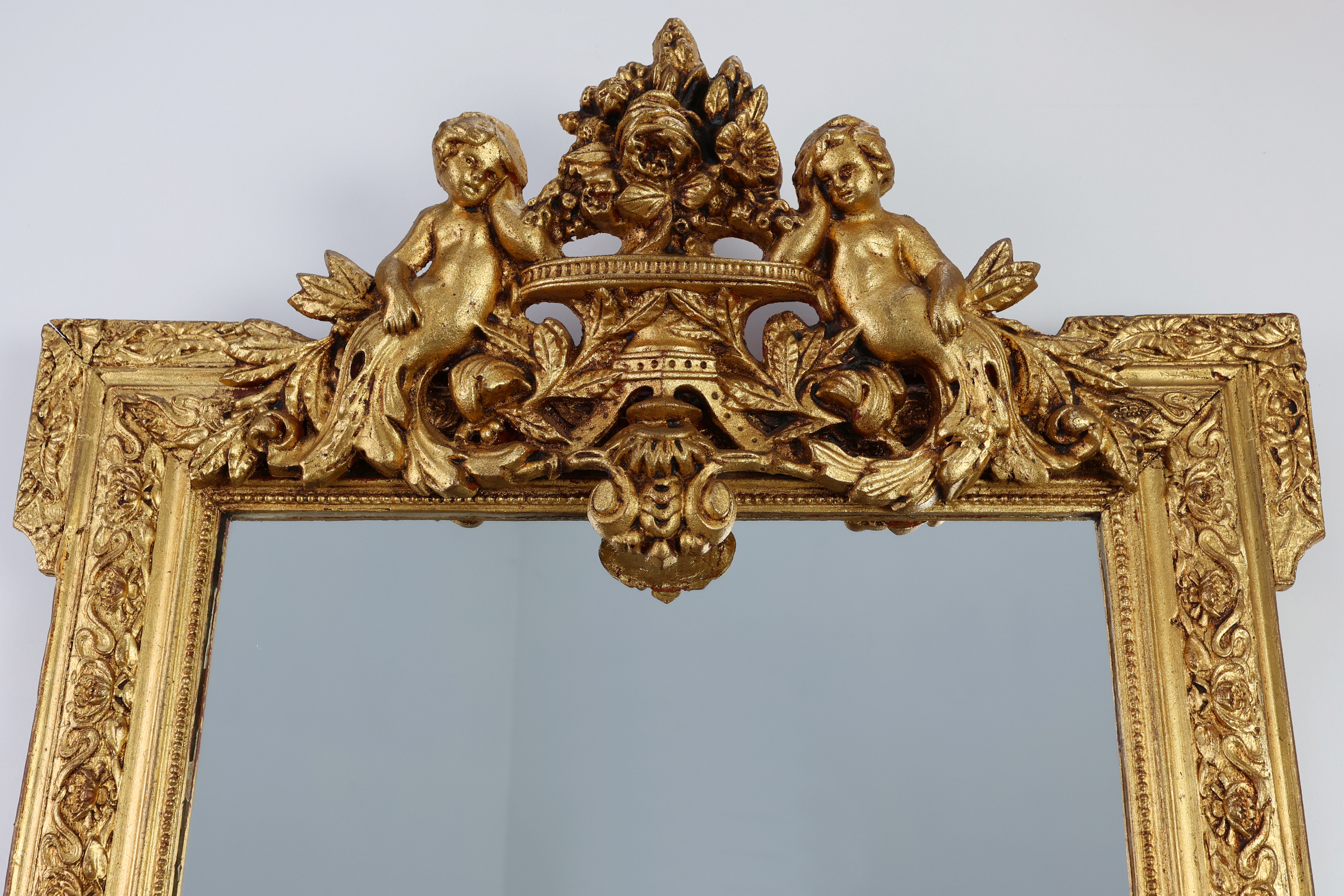 French rococo style richly sculpted gilted oak mirror, 19th century thumbnail